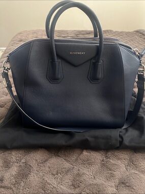 Givenchy Navy Leather Satchel with Detachable Strap